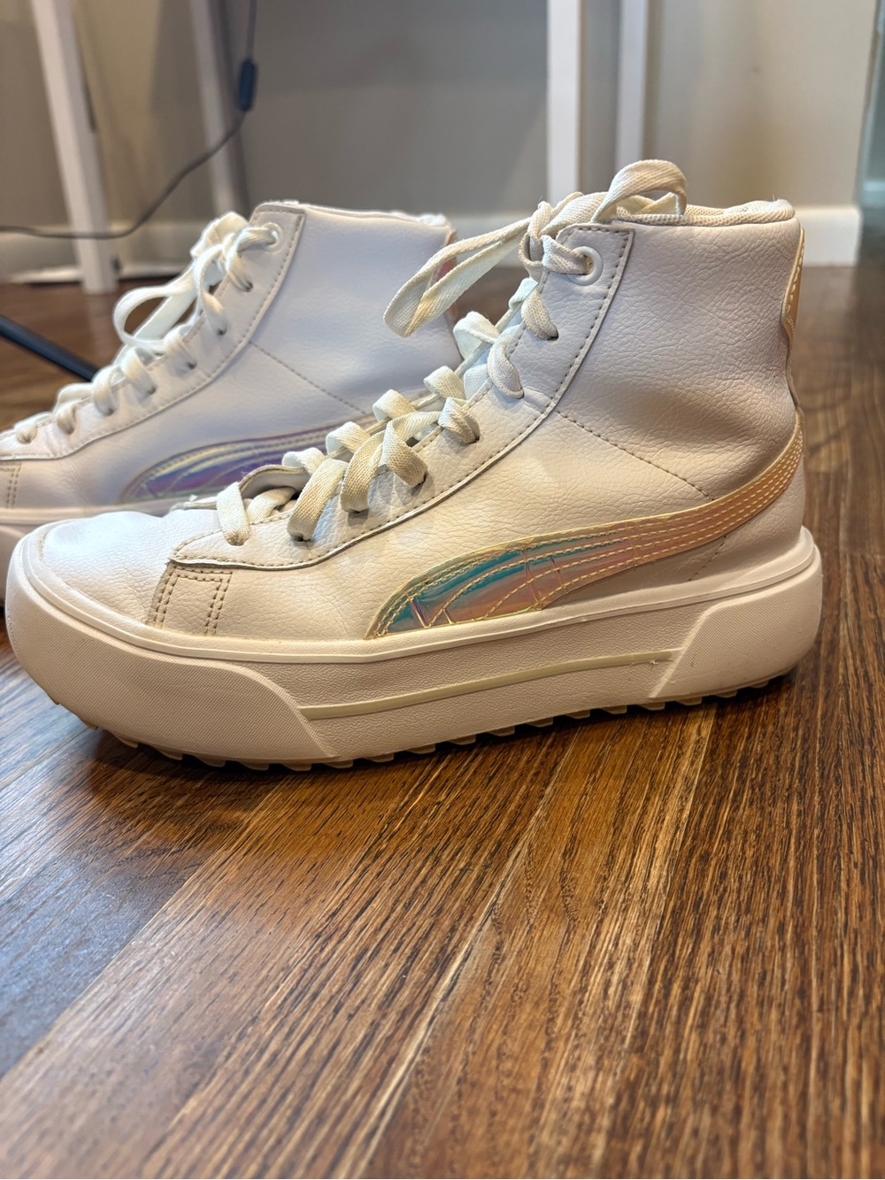 PUMA Kaia Mid Irisistable White Leather High-Top Platform Sneakers - Women's 8 - Picture 5 of 10